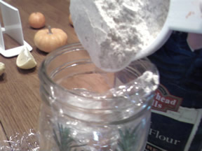 pouring flour