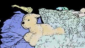 stuffed dog on pillow